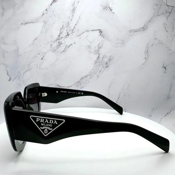 Prada Sunglasses Black Square Oversized Triangle Logo Italy Gradient Lens - Picture 7 of 16